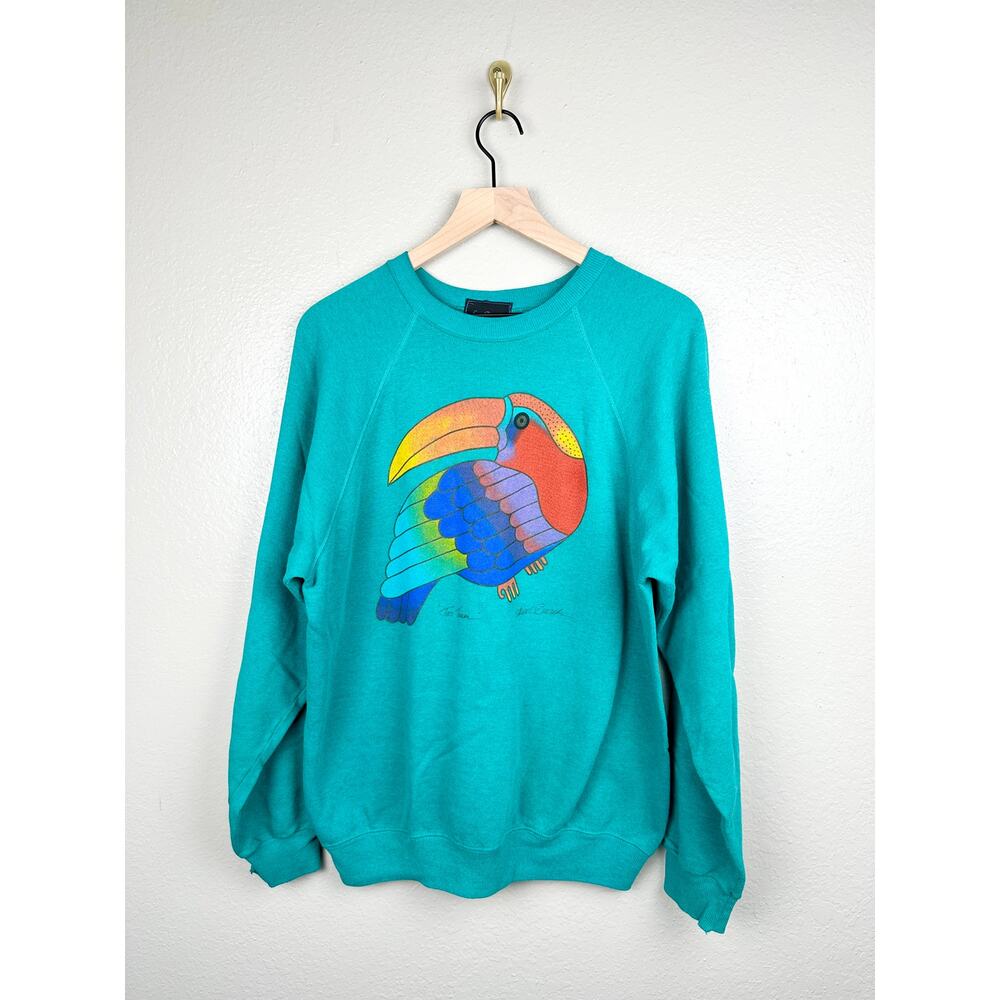Vintage 80s 90s Laurel Burch Toco Toucan Crewneck Pullover Graphic Sweatshirt XL